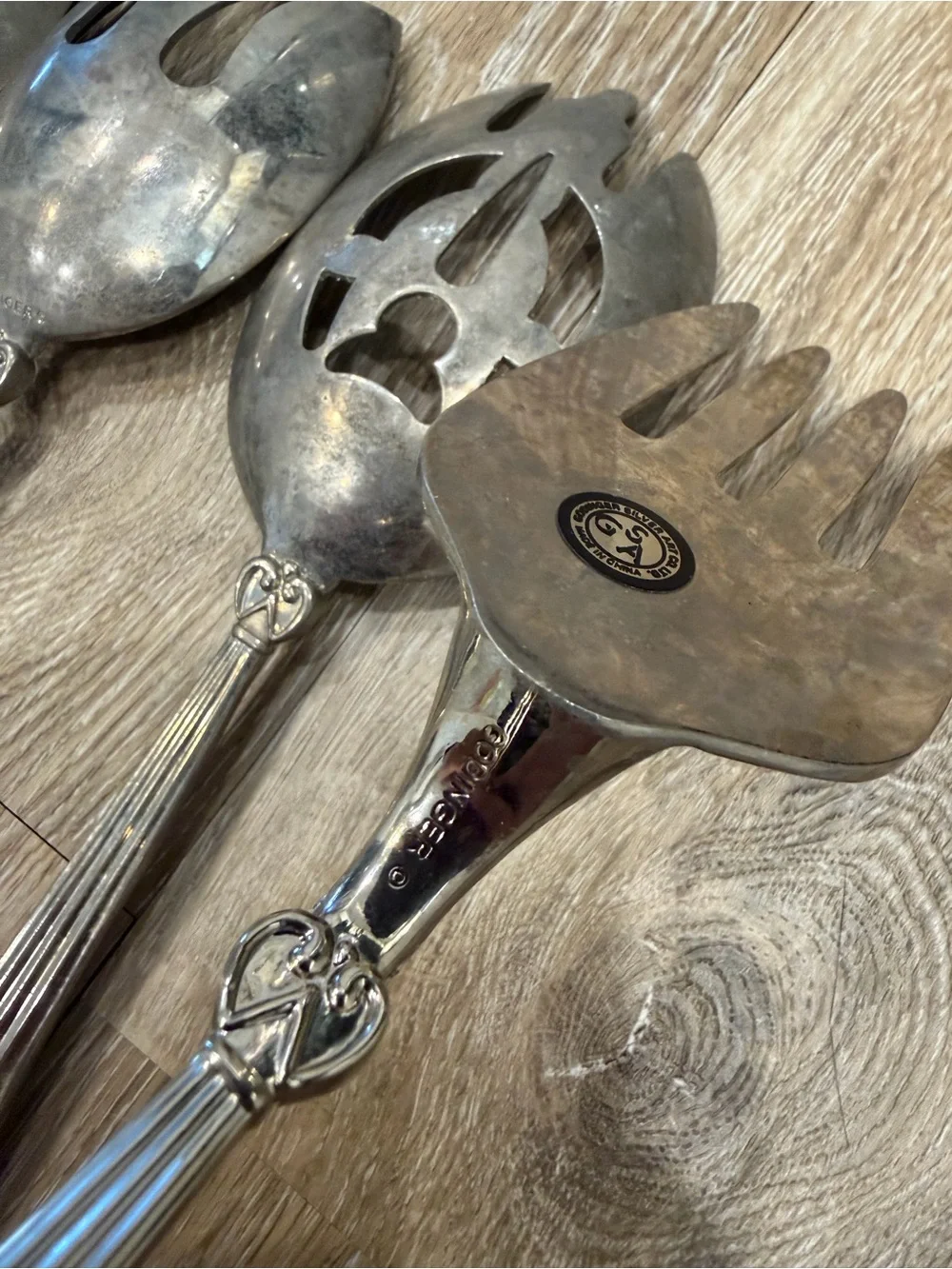 Godinger Silver Plate Serving Utensil Set 6 Pc Fork Spoon Ladle Knife Spoon